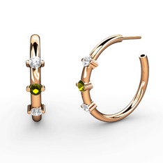 Pırlanta ve peridot 925 ayar rose altın kaplama gümüş küpe (0.44 karat)