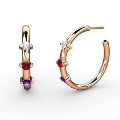 Lita Halka Küpe - Ametist, garnet ve beyaz zirkon 18 ayar rose altın küpe #i5tdl7