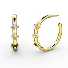 Lita Halka Küpe - Dumanlı kuvars, pırlanta ve pembe kuvars 18 ayar altın küpe (0.22 karat) #ia8u7v