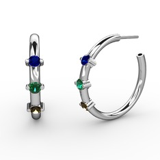 Dumanlı kuvars, yeşil kuvars ve lab safir 925 ayar gümüş küpe