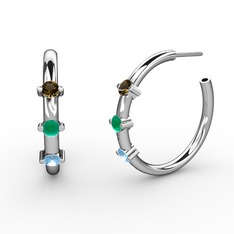 Lita Halka Küpe - Akuamarin, kök zümrüt ve dumanlı kuvars 18 ayar beyaz altın küpe #ilpcx5