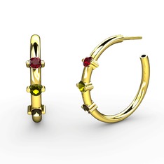 Dumanlı kuvars, peridot ve garnet 18 ayar altın küpe