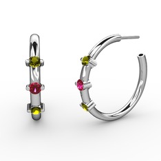 Peridot ve rodolit garnet 14 ayar beyaz altın küpe
