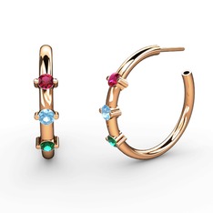 Yeşil kuvars, akuamarin ve rodolit garnet 8 ayar rose altın küpe