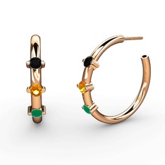 Lita Halka Küpe - Kök zümrüt, sitrin ve siyah zirkon 14 ayar rose altın küpe #j9tx17