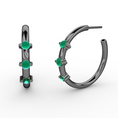 Lita Halka Küpe - Yeşil kuvars ve kök zümrüt 925 ayar siyah rodyum kaplama gümüş küpe #jc12x5