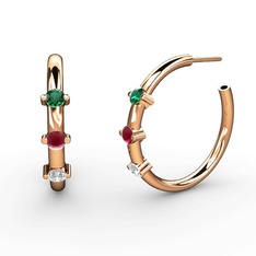 Lita Halka Küpe - Swarovski, kök yakut ve yeşil kuvars 14 ayar rose altın küpe #jd6763