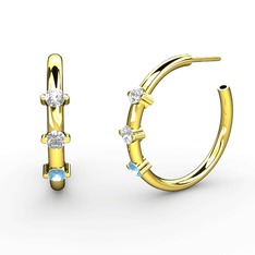 Akuamarin, swarovski ve pırlanta 14 ayar altın küpe (0.22 karat)