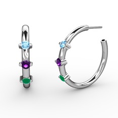 Lita Halka Küpe - Kök zümrüt, ametist ve akuamarin 8 ayar beyaz altın küpe #jkhigs