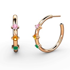 Lita Halka Küpe - Kök zümrüt, sitrin ve pembe kuvars 18 ayar rose altın küpe #jvp065