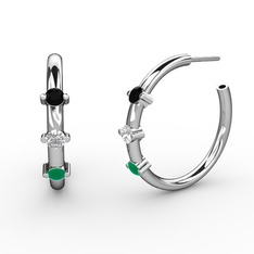 Lita Halka Küpe - Kök zümrüt, pırlanta ve siyah zirkon 925 ayar gümüş küpe (0.22 karat) #jzhuje