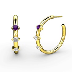 Lita Halka Küpe - Beyaz zirkon, swarovski ve ametist 8 ayar altın küpe #k014h4