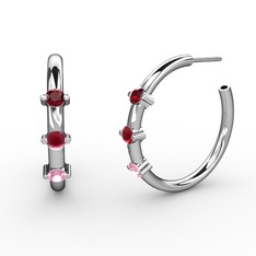 Lita Halka Küpe - Pembe kuvars, kök yakut ve garnet 18 ayar beyaz altın küpe #k9s8i1