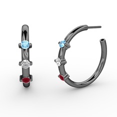 Lita Halka Küpe - Kök yakut, pırlanta ve akuamarin 925 ayar siyah rodyum kaplama gümüş küpe (0.22 karat) #kfal1