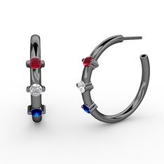 Lita Halka Küpe - Lab safir, beyaz zirkon ve kök yakut 925 ayar siyah rodyum kaplama gümüş küpe #kfrvk1