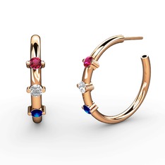 Lab safir, pırlanta ve rodolit garnet 8 ayar rose altın küpe (0.22 karat)