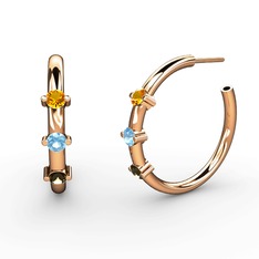 Lita Halka Küpe - Dumanlı kuvars, akuamarin ve sitrin 8 ayar rose altın küpe #ksfxrt