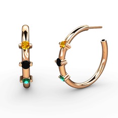 Lita Halka Küpe - Yeşil kuvars, siyah zirkon ve sitrin 925 ayar rose altın kaplama gümüş küpe #kwglhx