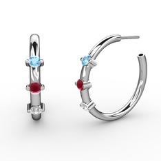 Lita Halka Küpe - Beyaz zirkon, kök yakut ve akuamarin 18 ayar beyaz altın küpe #kytax8