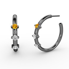 Lita Halka Küpe - Pırlanta, swarovski ve sitrin 925 ayar siyah rodyum kaplama gümüş küpe (0.22 karat) #ldj4mg