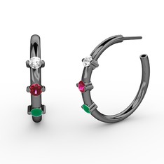 Lita Halka Küpe - Kök zümrüt, rodolit garnet ve swarovski 925 ayar siyah rodyum kaplama gümüş küpe #ldlsor