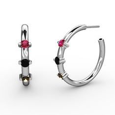 Lita Halka Küpe - Dumanlı kuvars, siyah zirkon ve rodolit garnet 14 ayar beyaz altın küpe #lhz6wt