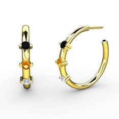 Lita Halka Küpe - Pırlanta, sitrin ve siyah zirkon 14 ayar altın küpe (0.22 karat) #lkedw5