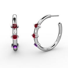 Lita Halka Küpe - Ametist, kök yakut ve garnet 18 ayar beyaz altın küpe #ll5jgb