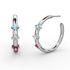 Rodolit garnet, swarovski ve akuamarin 8 ayar beyaz altın küpe