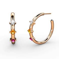 Lita Halka Küpe - Rodolit garnet, sitrin ve pırlanta 8 ayar rose altın küpe (0.22 karat) #lre6va