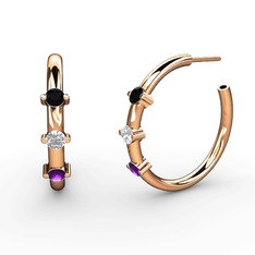 Lita Halka Küpe - Ametist, beyaz zirkon ve siyah zirkon 14 ayar rose altın küpe #lx2cy5