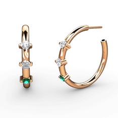 Yeşil kuvars, pırlanta ve swarovski 18 ayar rose altın küpe (0.22 karat)