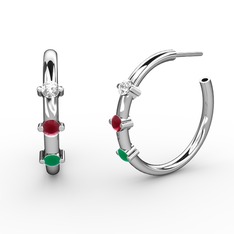 Lita Halka Küpe - Kök zümrüt, kök yakut ve pırlanta 925 ayar gümüş küpe (0.22 karat) #ly1yd0