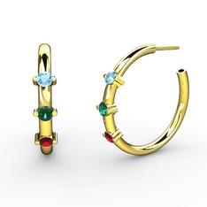 Lita Halka Küpe - Garnet, yeşil kuvars ve akuamarin 18 ayar altın küpe #m5hpju