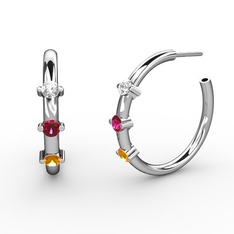 Sitrin, rodolit garnet ve swarovski 925 ayar gümüş küpe