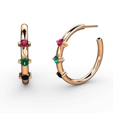 Siyah zirkon, yeşil kuvars ve rodolit garnet 8 ayar rose altın küpe