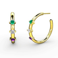 Lita Halka Küpe - Ametist, pırlanta ve kök zümrüt 8 ayar altın küpe (0.22 karat) #mblqq4