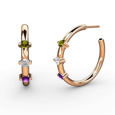 Lita Halka Küpe - Ametist, swarovski ve peridot 18 ayar rose altın küpe #me0kbr
