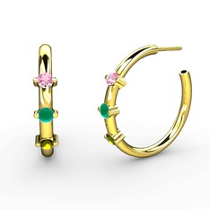 Lita Halka Küpe - Peridot, kök zümrüt ve pembe kuvars 18 ayar altın küpe #mmif85