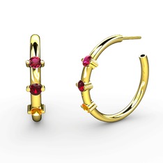 Sitrin, garnet ve rodolit garnet 925 ayar altın kaplama gümüş küpe