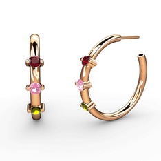 Lita Halka Küpe - Peridot, pembe kuvars ve garnet 8 ayar rose altın küpe #nlxlxy