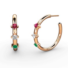 Lita Halka Küpe - Kök zümrüt, pırlanta ve rodolit garnet 14 ayar rose altın küpe (0.22 karat) #nm2jpz