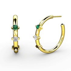 Dumanlı kuvars, swarovski ve yeşil kuvars 8 ayar altın küpe