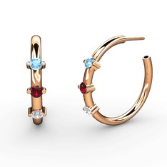 Pırlanta, garnet ve akuamarin 925 ayar rose altın kaplama gümüş küpe (0.22 karat)