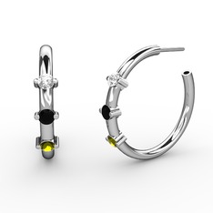 Peridot, siyah zirkon ve swarovski 14 ayar beyaz altın küpe