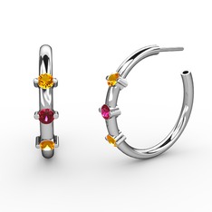 Sitrin ve rodolit garnet 18 ayar beyaz altın küpe