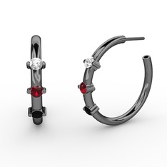 Lita Halka Küpe - Siyah zirkon, garnet ve pırlanta 925 ayar siyah rodyum kaplama gümüş küpe (0.22 karat) #osdmit