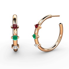 Lita Halka Küpe - Pırlanta, kök zümrüt ve garnet 8 ayar rose altın küpe (0.22 karat) #oxmckn