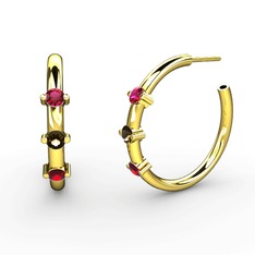 Garnet, dumanlı kuvars ve rodolit garnet 8 ayar altın küpe