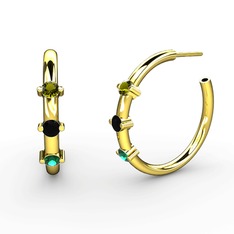 Lita Halka Küpe - Yeşil kuvars, siyah zirkon ve peridot 8 ayar altın küpe #pf6xap